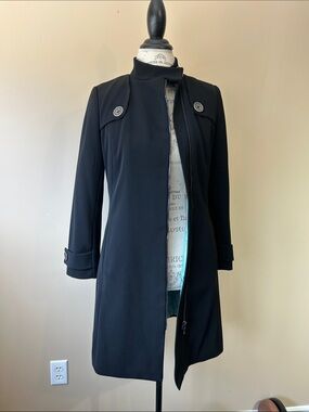 Danier Asymmetric Mid-length Trench Coat, Black, (size xxs)